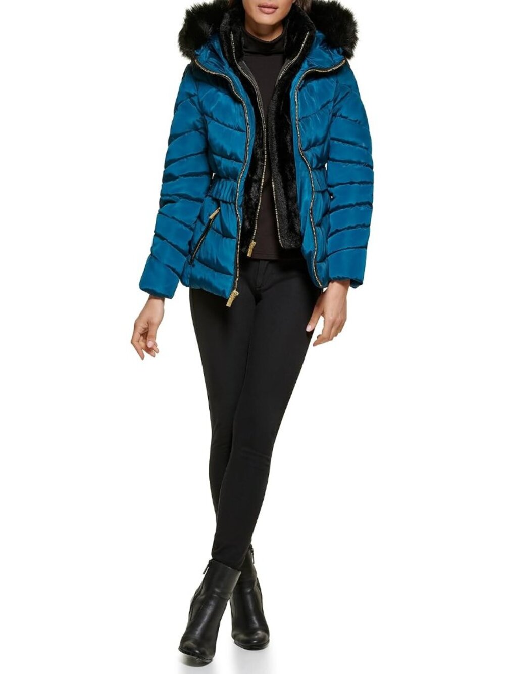 Guess Women's Fur Lined Pea Midweight Imported Polyester Long Puffer Jackets